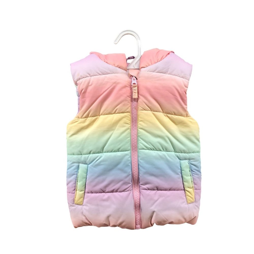 Dunnes Stores Girls 2-3 Years 2T 3T Puffer‎ Vest Pastel Rainbow Hooded Tie Dye